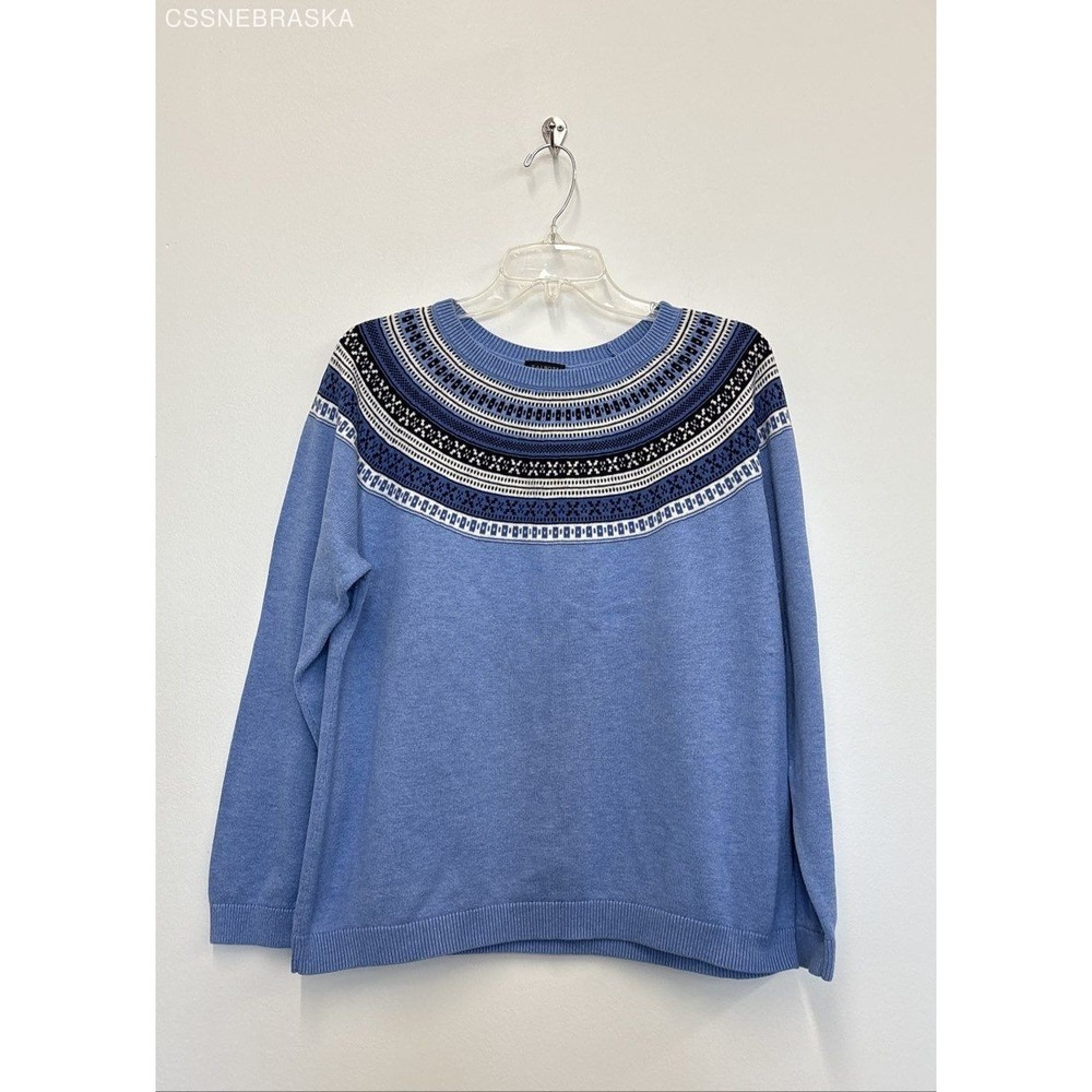 Talbots Blue Very‎ Pretty Fair Isle Yoke Sweater - Size XL